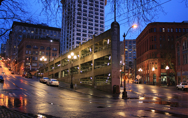 The Sinking Ship Parking Garage in Seattle's Pioneer Square